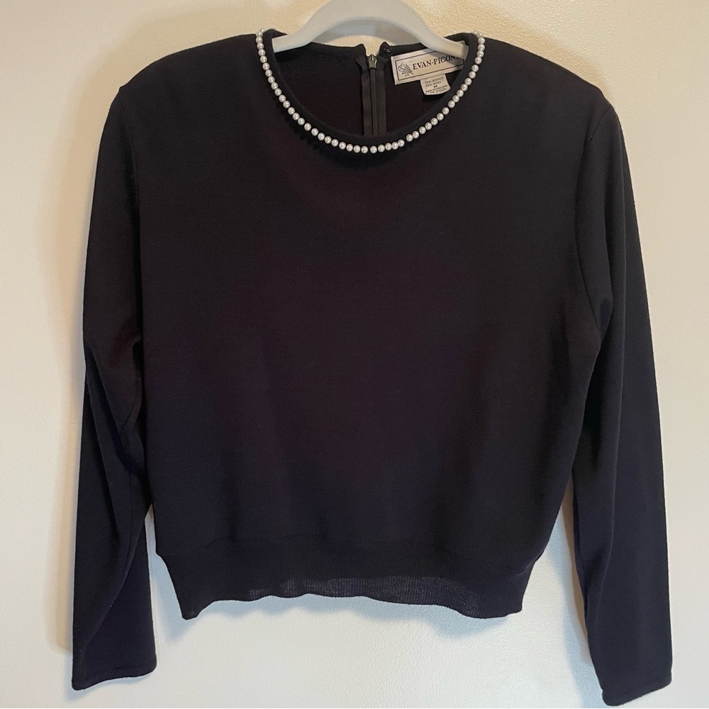 Vintage Evan Picone wool blend Parisian style pearl detail sweater